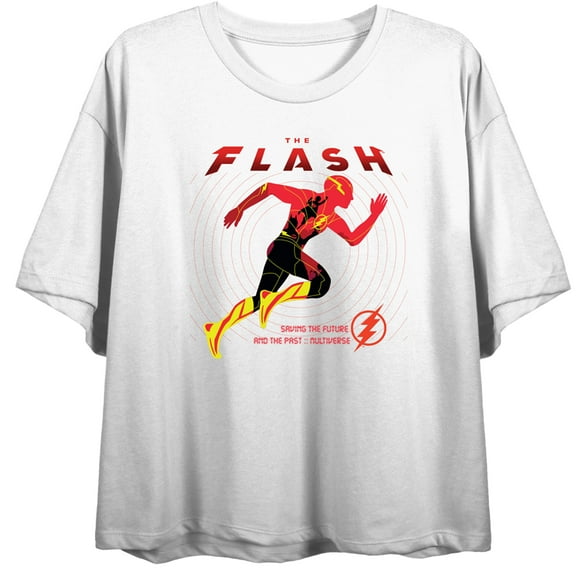The Flash Movie Saving The Future Crew Neck Short Sleeve Women's White Crop Top-Medium