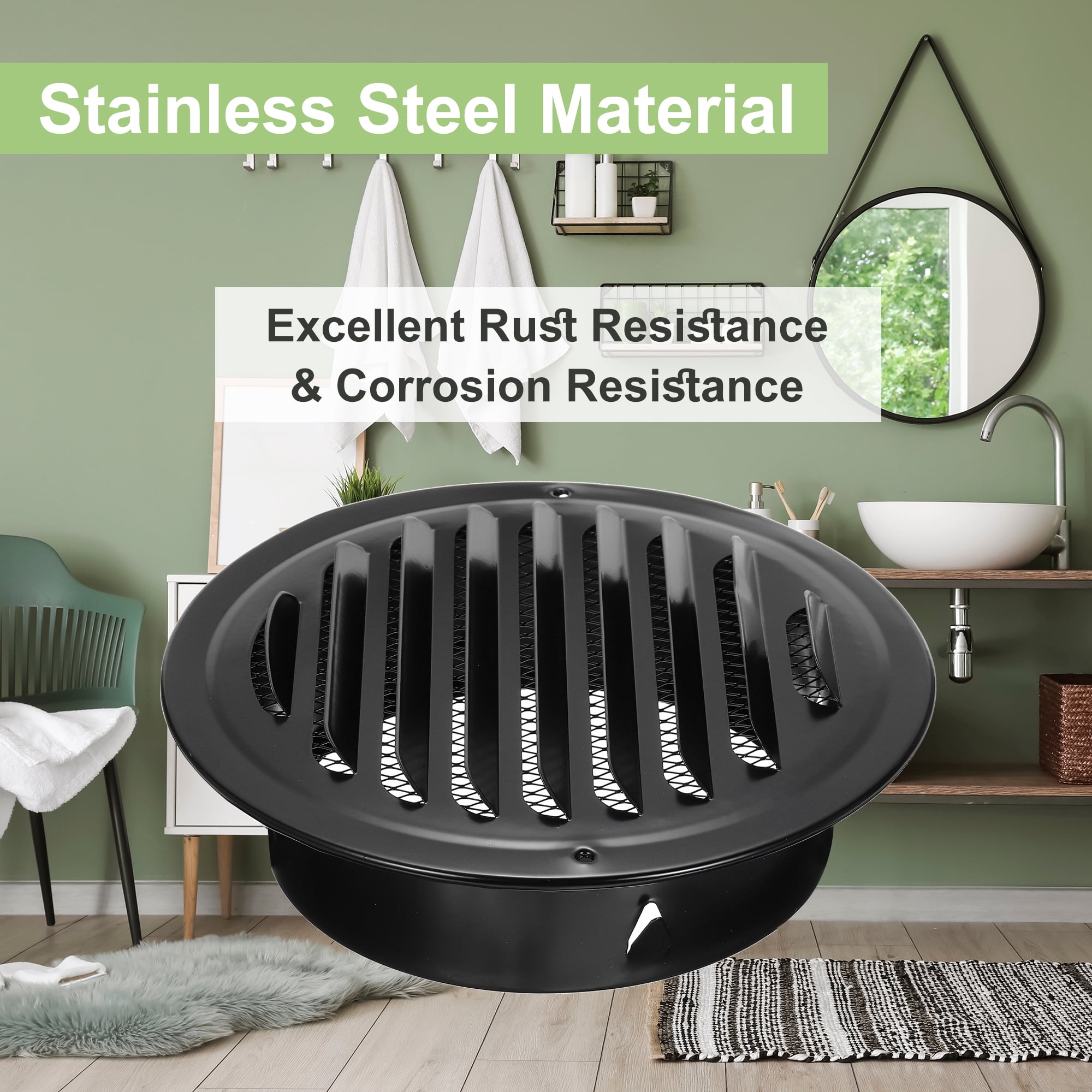 Uxcell 4 Inch Round Soffit Vent, 12 Pack Stainless Steel Wall Vent Grille Cover for Kitchen Bathroom, Black