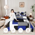 thumbnail image 4 of Manfei Abstract Geometric Block Full Size Comforter Sets, Geometric Theme Bedding Comforter Set, Blue Black Gray White, Black Reversible 3pcs, 1 Comforter and 2 Pillowcases, 4 of 6