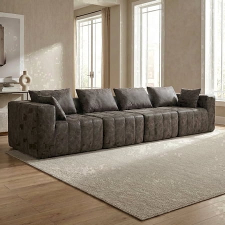 Oak and Birch 140” Wide 4-Seater Ergonomic Modular Couch, Compressed No-Assembly Sectional Sofa with Chaise & Bed-Style Layouts, Charcoal