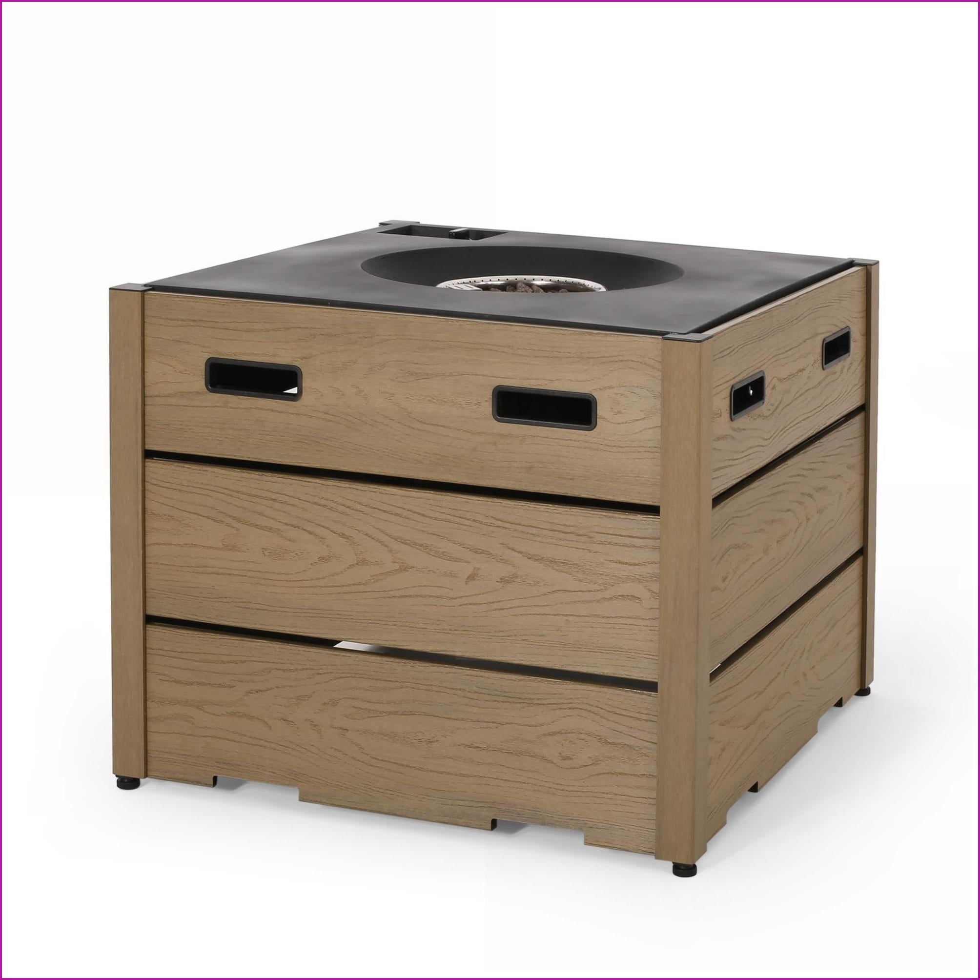 Outdoor Fire Pit Base | fogata al aire libre | Modern Square WPC, For Patio Backyard Camping | Walnut Brown