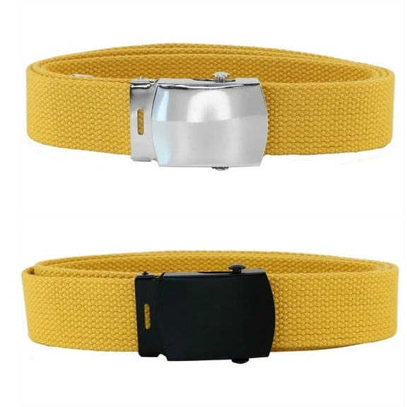 Yellow Adjustable Canvas Military Web Belt With Metal Buckle 32 to 72