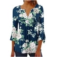 thumbnail image 1 of Pompotops Tunique Décontractée à Manches 3/4 Imprimée Florale Col en V pour Femmes Chemises Basiques d'Été Blouse Plissée Liquidation, 1 of 5