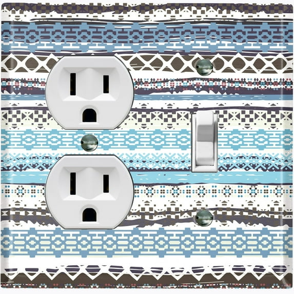 Metal Light Switch Plate Cover Ethnic Aztec Tribal Art Pattern Blue SFR060
