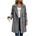 thumbnail image 2 of Wovilon Women's Tweed Coat Notch Lapel Button Down Mid-Length Wool Blend Overcoat Top 8 Colors Fall Winter, 2 of 8
