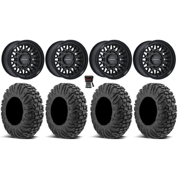 Raceline Omega 14" Wheels Black 28" MotoVator Tires Sportsman 550 850 1000