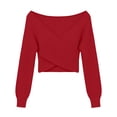 thumbnail image 4 of successthop Off Shoulder Sweater Juniors Long Sleeve V Neck Tops Pullover Wrap Knitwear Oversized Fall Casual Clothes S, 4 of 6
