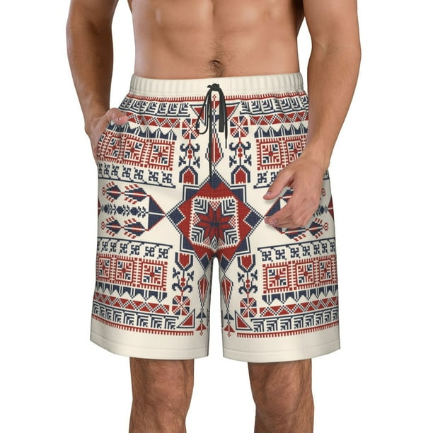 Balery Fashion Tatreez1 Traje de Baño Estilo Hawaiano para Hombre, Shorts de Secado Rápido con Bolsillos-Large