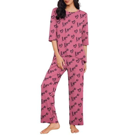 Ekouaer Womens Pajamas Sets 2 Piece Lounge Set 3/4 Sleeve Tops and Long Pants Soft Pjs Loungewear with Pockets