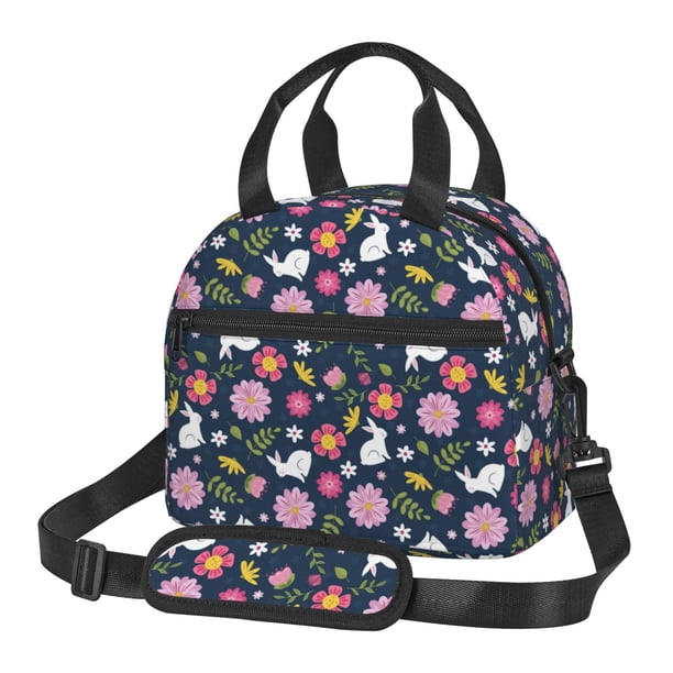 Balery Floral Rabbit Bolsa de Almuerzo Impresa, Caja de Almuerzo Reutilizable, Bolsa Térmica Aislada para Almuerzo, Bolsa Antiderrames