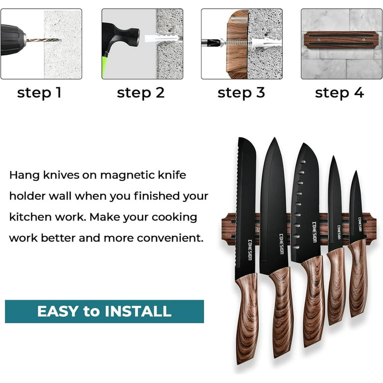 Cohesion 5 PCS Kitchen Knife Set with Magnetic Knife Holder Strip for Wall,  Stainless Steel Chef Knife Set with Ergonomic Handle 