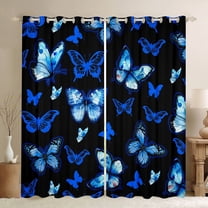 Manfei Dreamy Neon Butterfly Black Out Curtains, Kawaii Black Blue Animal Curtains Pack of 2 (42x63 Each), Teens Girls Kids Female Bedroom Curtains, Window Curtains Decor