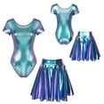 thumbnail image 3 of vastwit Women's Shiny Metallic Gymnastics Dance Leotard with Flared Mini Skirt Blue M, 3 of 4