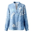 thumbnail image 3 of Sun Protection Clothing Casual Flower Print V Neck Long Sleeve Cuff Button Loose Top Women Trendy Summer, 3 of 4