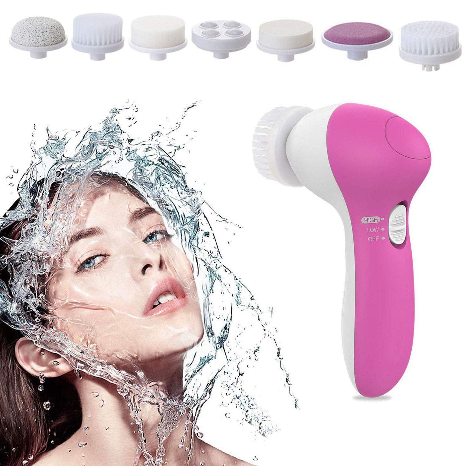 JINGPENG 7 IN 1 Electric Face Cleansing Brush Kit Spa Skin Care Massager Cleaning Facial Cleanser Tools