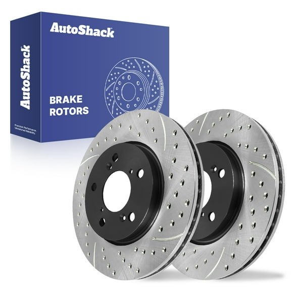 AutoShack Front Vented Drilled & Slotted E-Coated Brake Rotors 2-PC Set Replacement for 2005-2010 Honda Odyssey ShadowGuard 11.65" (296 mm)