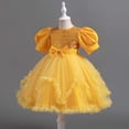 thumbnail image 4 of ITSAME Girls Formal Tutu Dresses Sequin Bow Puff Sleeve Princess Wedding Pageant Party Gown Yellow Size 5-6, 4 of 8