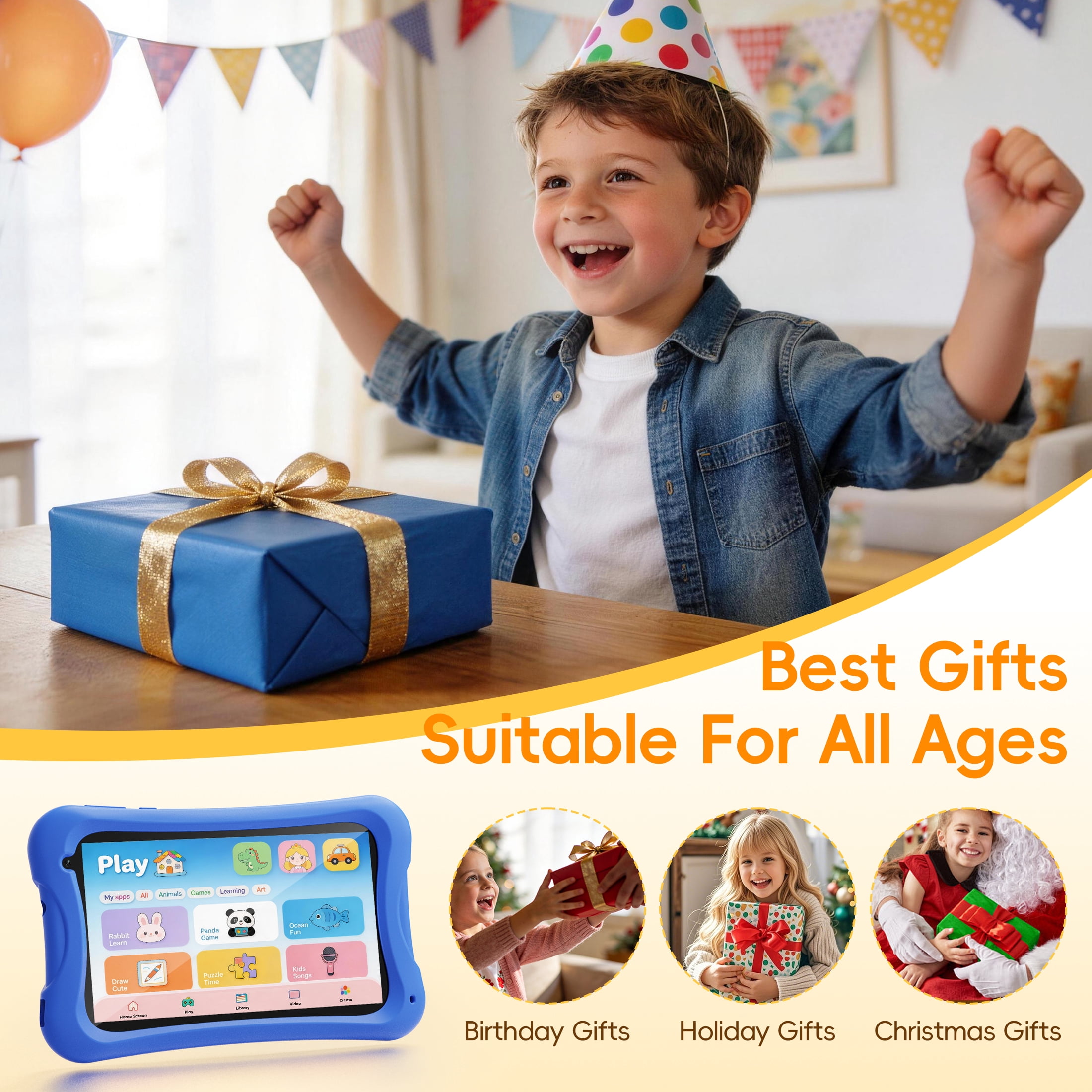 Digiland 7" Kids Tablet，4GB RAM 32GB ROM Android Tablet Computer for Children，parental controls，Eye Protection Toddler Tablet for Ages 4-12（Blue）