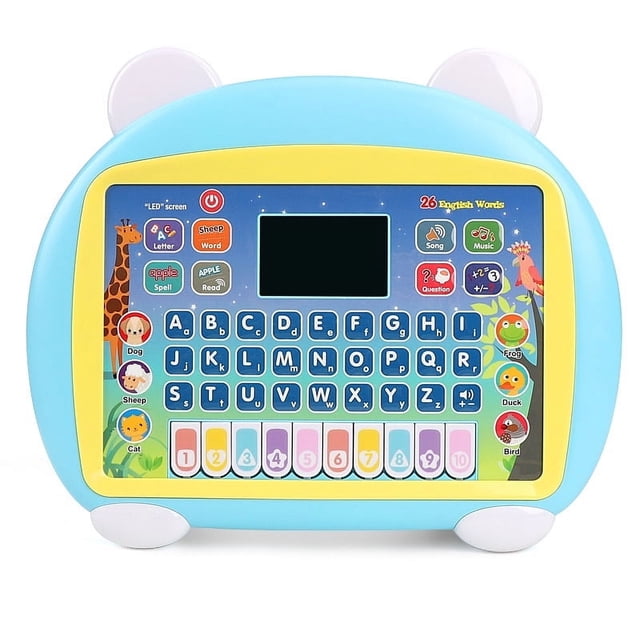 HLONK Tablet Toy for 2-3 Years Old Girls Boys Educational Learning Toys with Light and Music Interactive Toy for Numbers Alphabet Animals and Maths with Gift Box - Blue