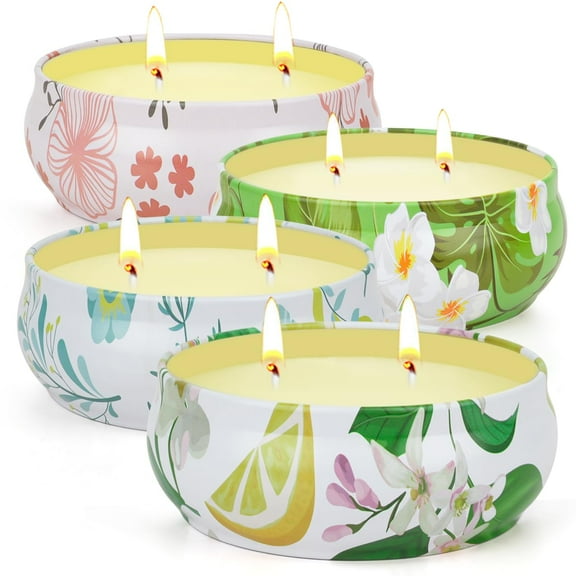 Lemongrass Scented Citronella Candles Outdoor, 4 Pack Soy Wax Jar Candles, Drative Candles for Patio Garden Backyard Camping, 240 Hour Burn Time, Colorful