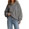 thumbnail image 2 of Women Oversized Hoodie Long Sleeve Drop Shoulder Pullover Solid Color Loose Fit Casual Hooded Sweatshirt, 2 of 9
