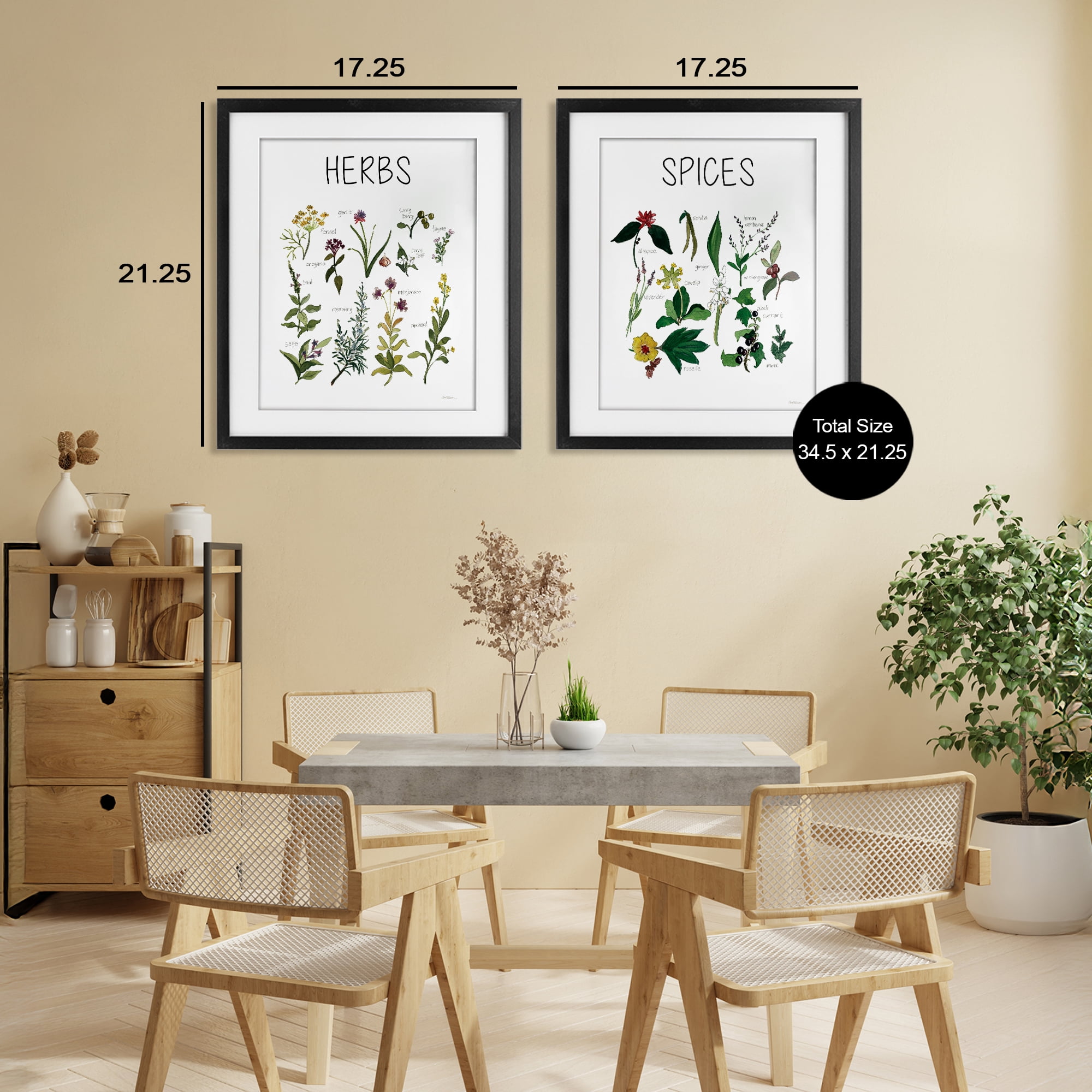 Stupell Industries Culinary Herbs & Spices 2 Piece Black Framed Print Under Glass Set, design by Carol Robinson