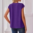 thumbnail image 3 of Womens Tops Cap Short Sleeve Textured Blouse V Neck Summer Spring Shirts Business Casual Outfits Purple 2XL, 3 of 5