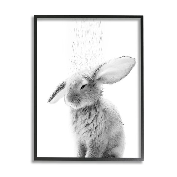 Stupell Industries Bunny Bathroom Splash Animals & Insects Painting Black Framed Art Print Wall Art, 16 x 20