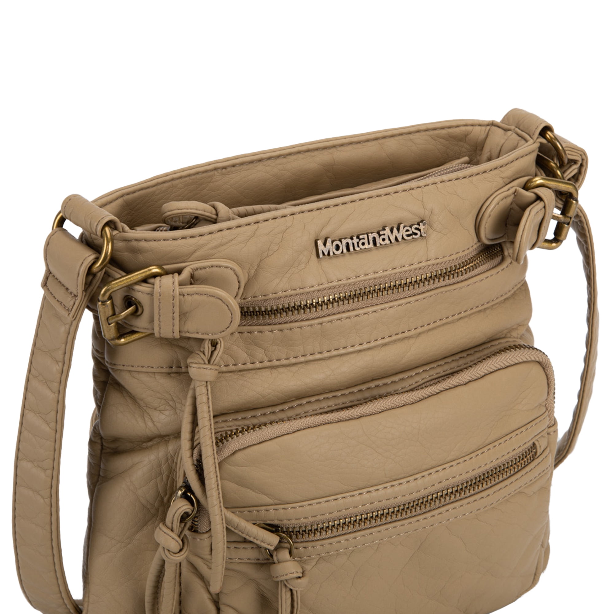 Montana West Crossbody Bag for Women Multi Pocket Shoulder Bags Medium Travel Purses Ultra Soft Washed Leather, Beige
