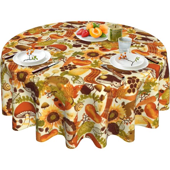 Autumn Tablecloth Fall Round Tablecloth 60 Inch Washable Reusable Harvest Tablecloth for Home Parties Dinner Picnic Dining Kitchen Decor