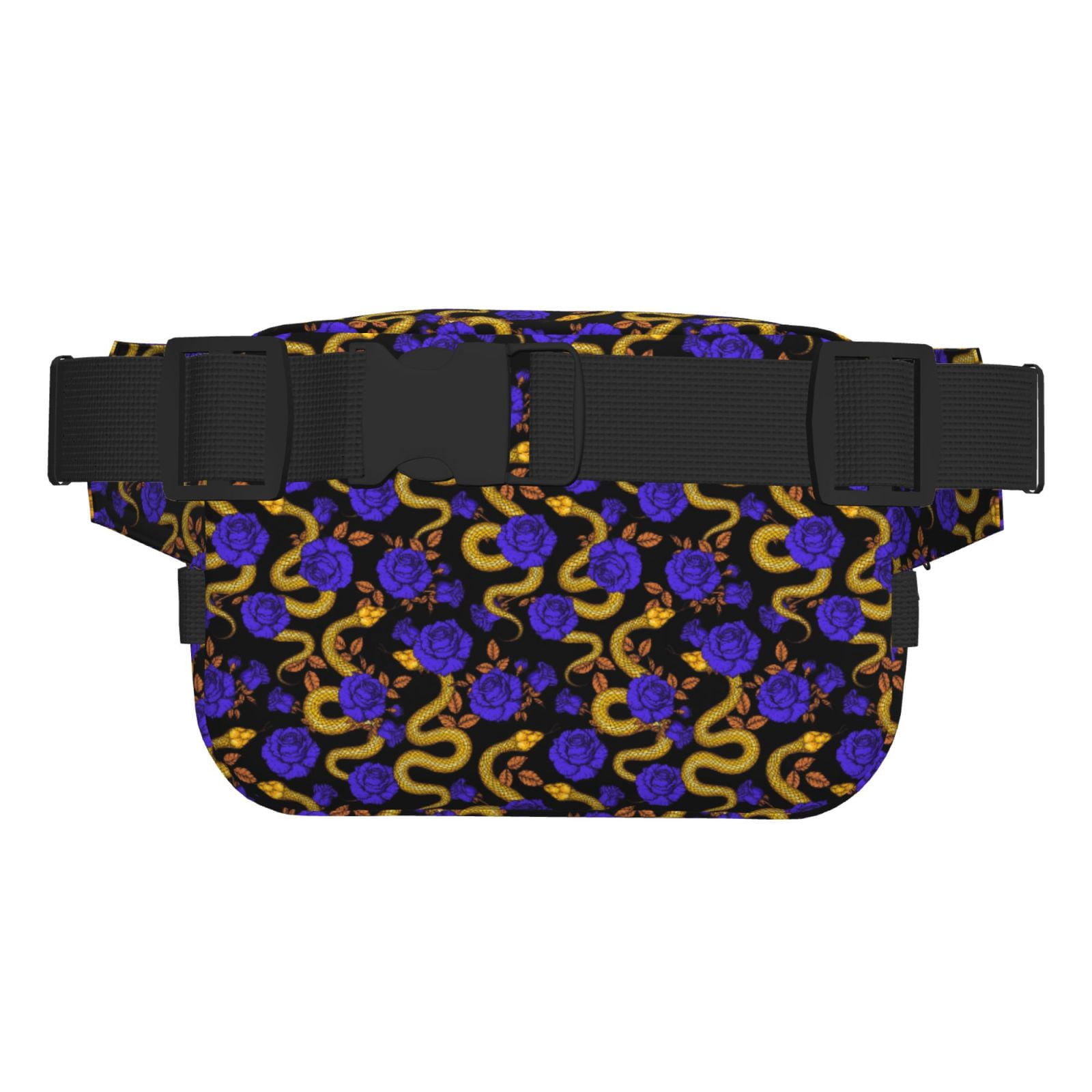 Fuzoiu Golden Snake And Purple Rose Print Unisex Square Double Layer Waist Bag,Crossbody Fanny Pack Travel Workout Accessory