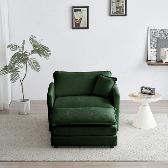 Newboti Furniture Modern Accent Chair with Ottoman, Living Room Club Chair Chenille Upholstered Armchair, Reading Chair for Bedroom, Green Chenille 48677