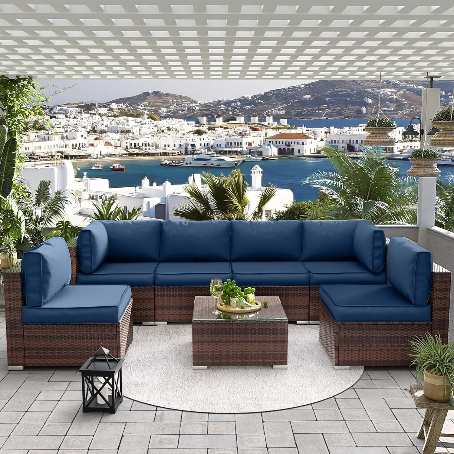 UDPATIO Outdoor Replacement Cushions for Patio Furniture, Waterproof Patio Cushions for 6-Seat Sectional Patio Conversation Sets, 14-Piece Outdoor Cushion Slipcovers Patio Sofa Cushions (Navy Blue)