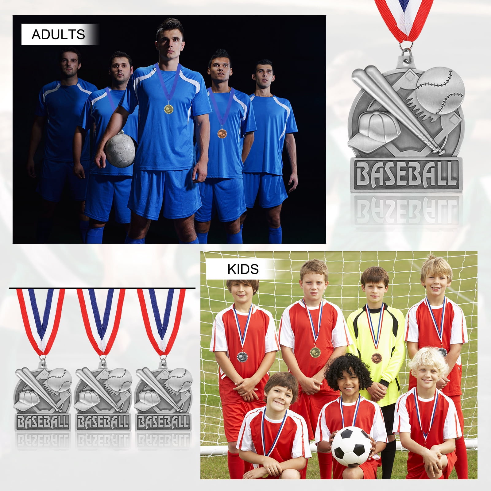 Uxcell Baseball Games Court Award Medals with Ribbons, Winner Medals Prizes for Competitions Sports Party Silver