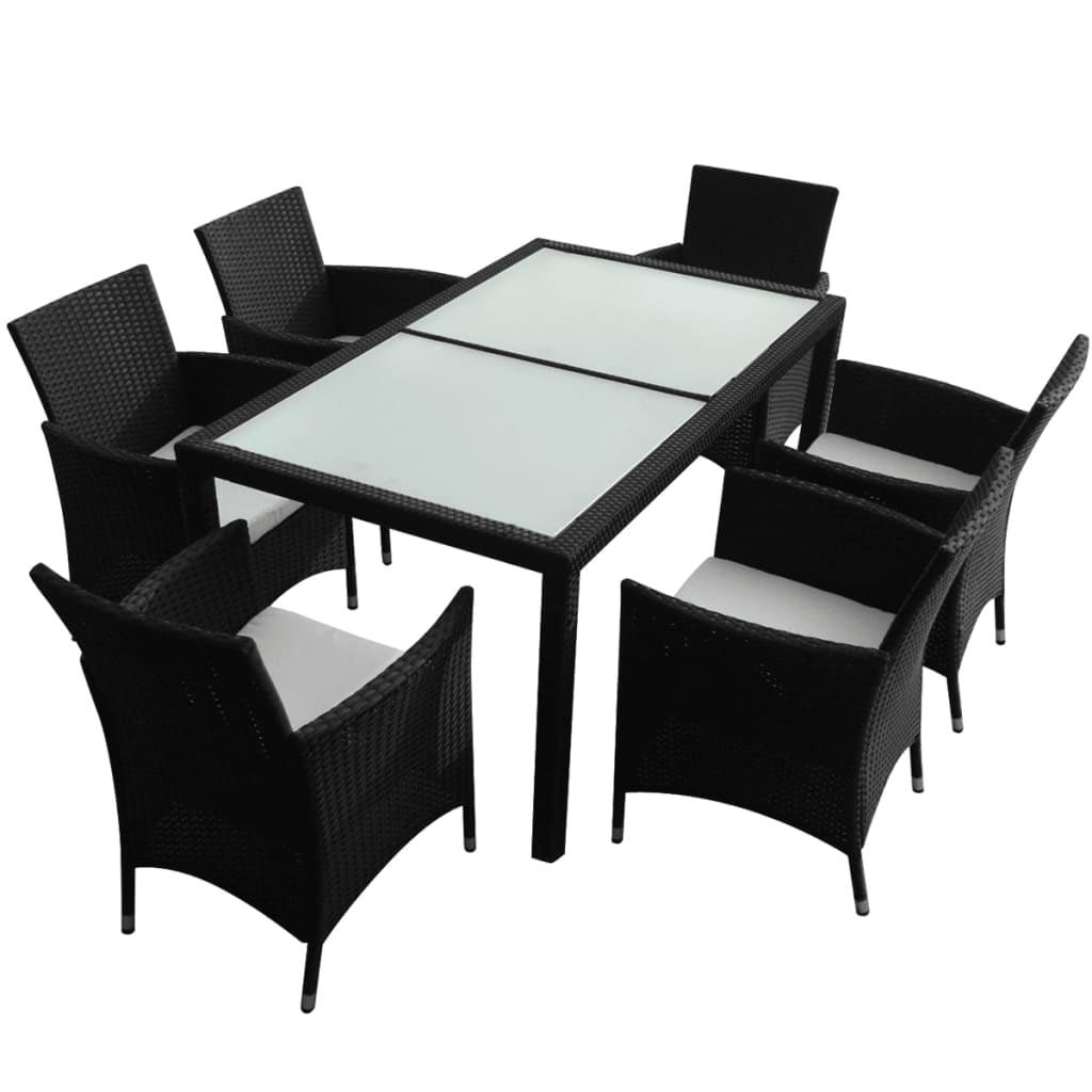 Kepooman Outdoor Patio Rattan Wicker Dining Set with Cushions & Glass Top Table, Set of 7, Black Kepooman Outdoor Patio Rattan Wicker Dining Set with Cushions & Glass Top Table, Set of 7, Black