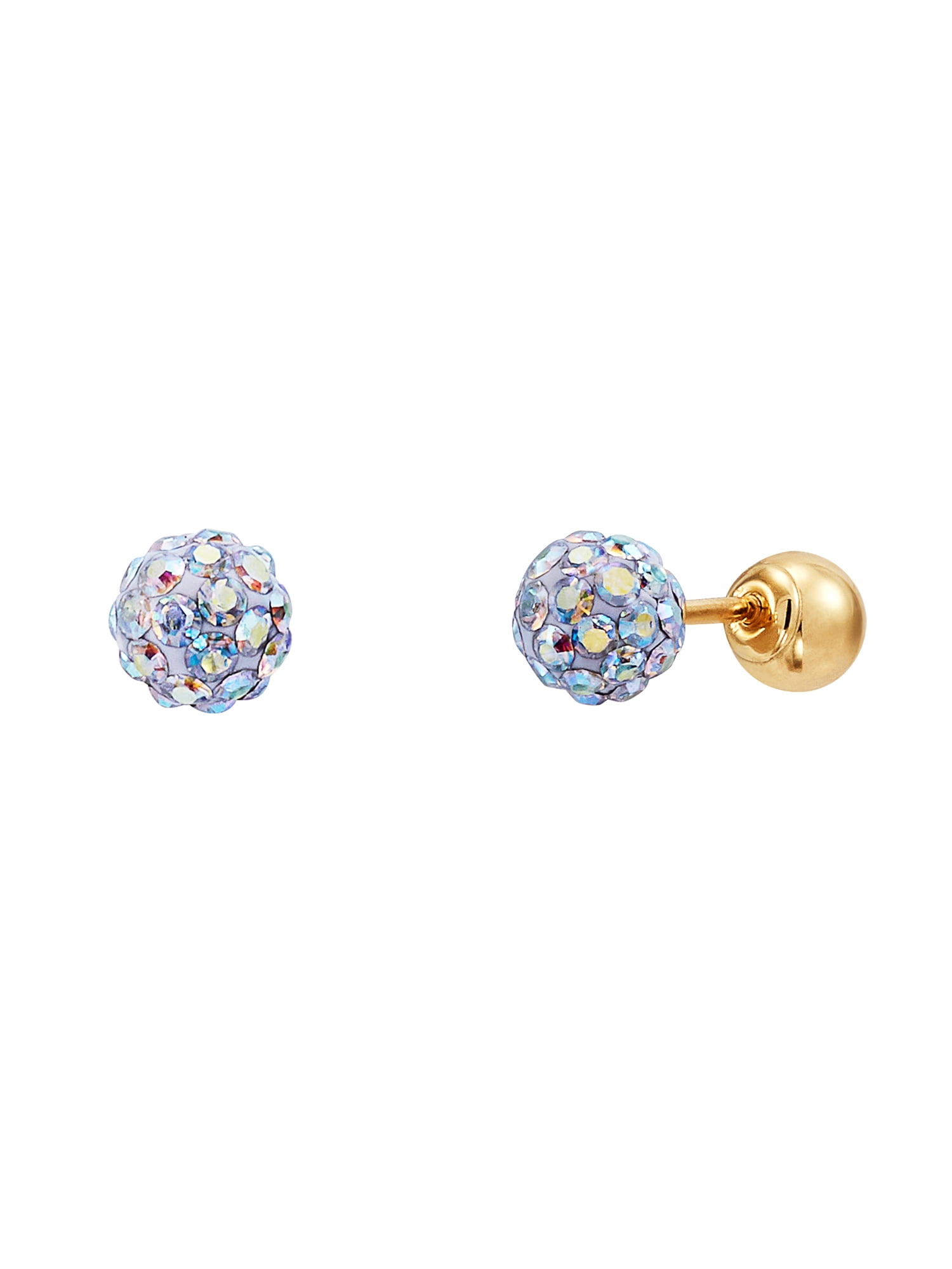 Brilliance Fine Jewelry Girls Aurora Borealis Crystals 4.8MM Ball Studs in 10K Yellow Gold