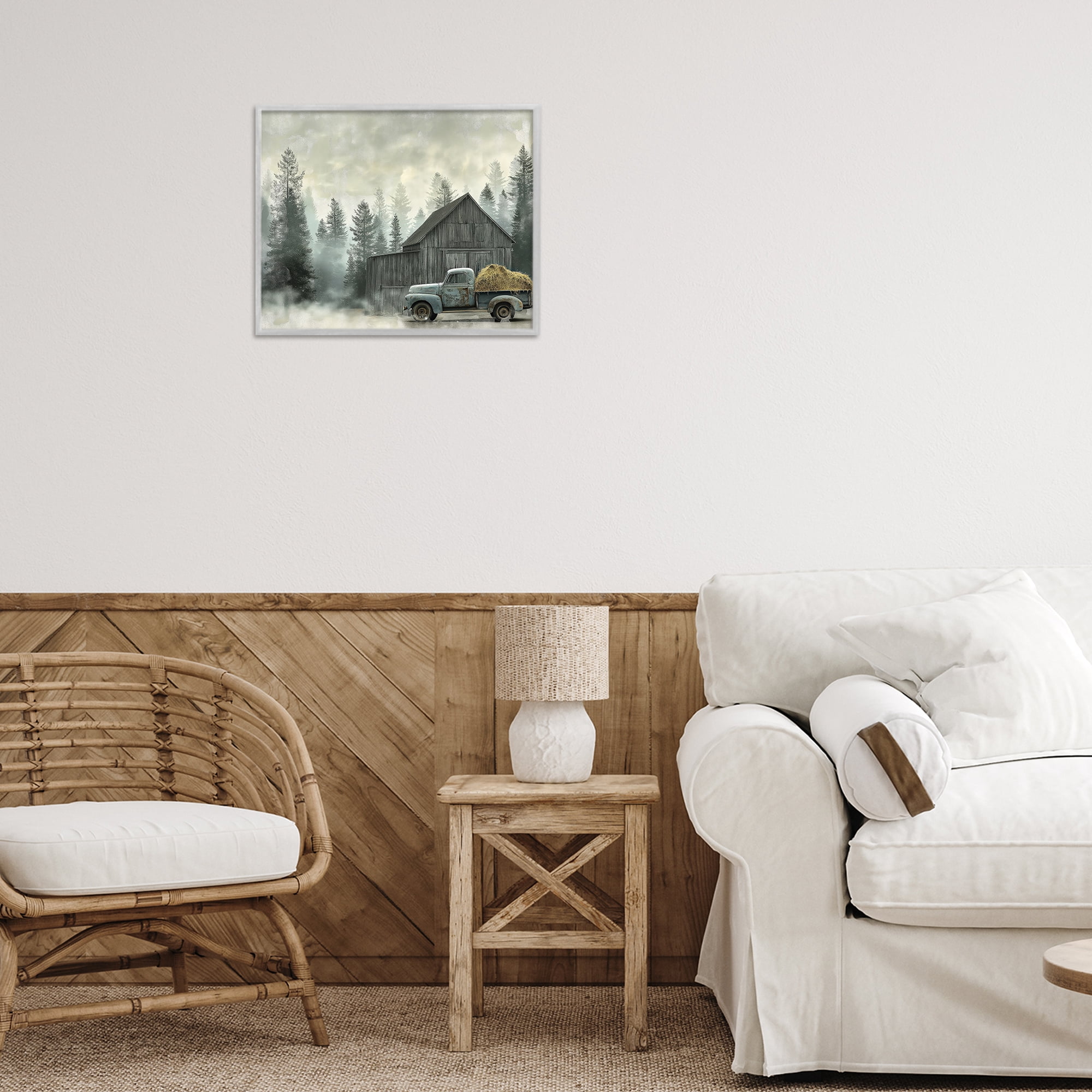 Stupell Industries Vintage Pickup at Misty Barn Gray Framed Giclee Art, design by Imagine It Images
