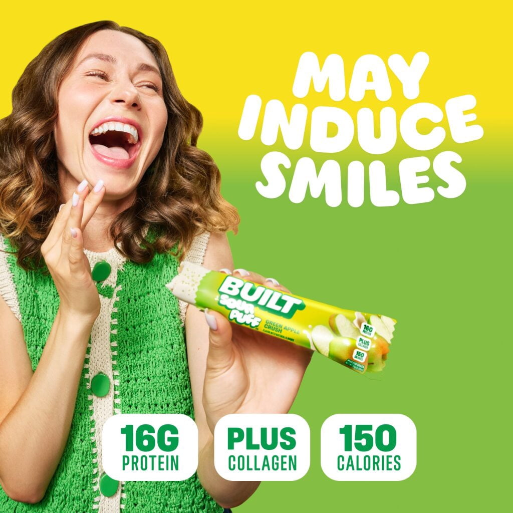 BUILT Sour Puff Protein Bar, Green Apple Crush, 16g Protein, Collagen, 150 Calories, 4 Count Box, 1.45 oz Bars