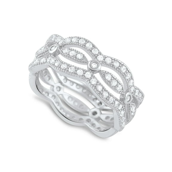 Sterling Silver Womens Cz Multi-Row Eternity Ring - Size 4