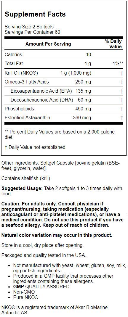 NOW Supplements, Krill Oil 500 mg, Phospholipid-Bound Omega-3, Cardiovascular Support*, 120 Softgels - image 2 of 2