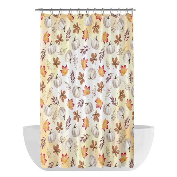 White Pumpkins Fall Shower Curtain - Water Repellent Fabric Shower Curtains Washable, Thanksgiving Maple Leaves Farmhouse Decorative Polyester Cloth Bathroom Curtains Modern Bath Decor 36"x72"
