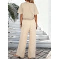 thumbnail image 6 of Womens V Neck Two Piece Set Short Sleeve Top and Casual Long Pants Fashion Slimming Outfit Khaki L, 6 of 7