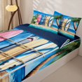 thumbnail image 3 of Castle Fairy Watercolor Rack Surfboard Zipper Queen Comforter Set with Fitted Sheet and 2 Pillowcases,Plumeria Palm Coastal Graphic Zipper Bedding Set,Pink Cyan,Navy Blue Reversible,4 Pieces, 3 of 6