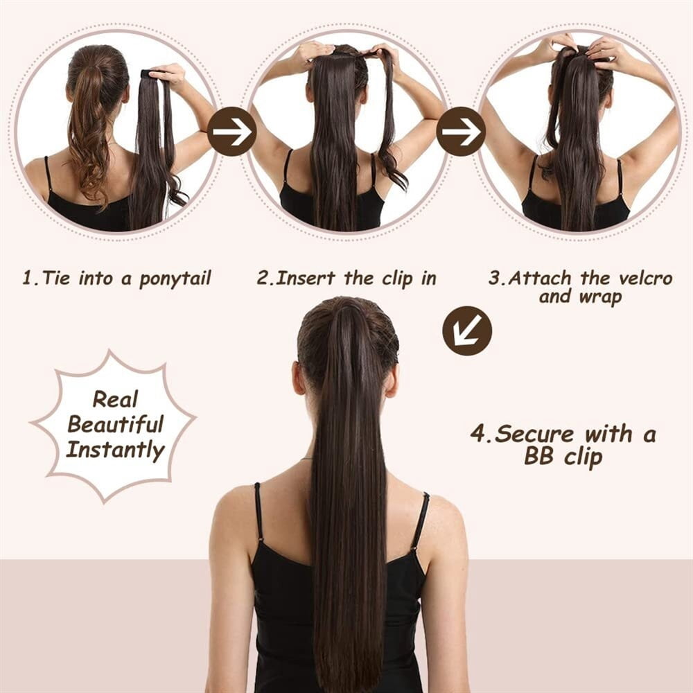 16-26 Inch Ponytail Extension Human Hair #2 Dark Brown Long Straight Wrap Around Ponytail Remy Hair Clip in Hair Extensions Ponytail Hairpiece