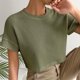 thumbnail image 5 of Tops de Manga Corta para Mujeres Cuello de Tripulación de Punto de Ajuste Suelto Detalle Lateral de Color Sólido Casual para el Uso Diario, 5 of 9