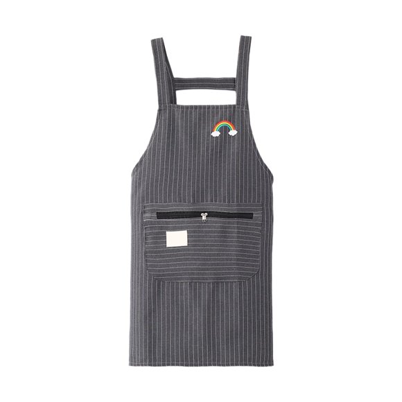 Apron with Pockets,Kitchen Cooking Cotton Linen Stain Resistant Suspenders Apron, Breathable Antidrying with Zipper Large Pocket