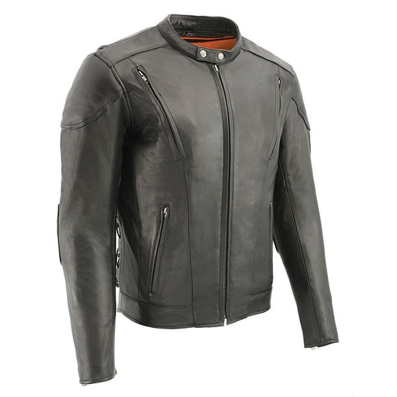 Milwaukee Leather SH1010 Veste en Cuir Ventilée Noire pour Hommes avec Lacets Latéraux - 3TG