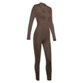 thumbnail image 4 of TrendOFT Combinaison une Pièce Femme Décontractée Été Yoga Tricotée Col Rond Fermeture Éclair Manches Longues Ajustée Athlétique Marron m, 4 of 6