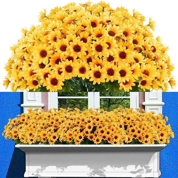 10 Bunches Artificial Sunflower Bouquets, Fake Mums Fall Daisy Plants for Outdoor Indoor Decoration,UV Resistant Faux Plastic Fabric Greenery Plants Home Wedding DIY Garden Fall Decorations