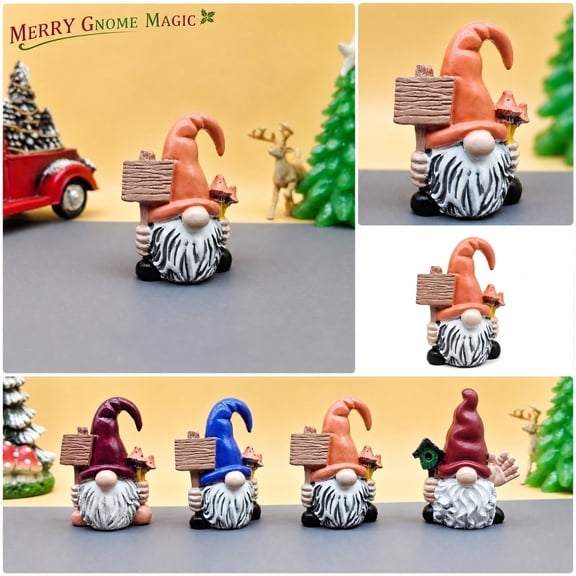 Mini Christmas Gnome Resin Statue Dwarf Figurine for Holiday Home Table Decor, Tiered Tray Ornament for Winter Seasonal Tiered Tray Display Gifts, 1Pack Blue